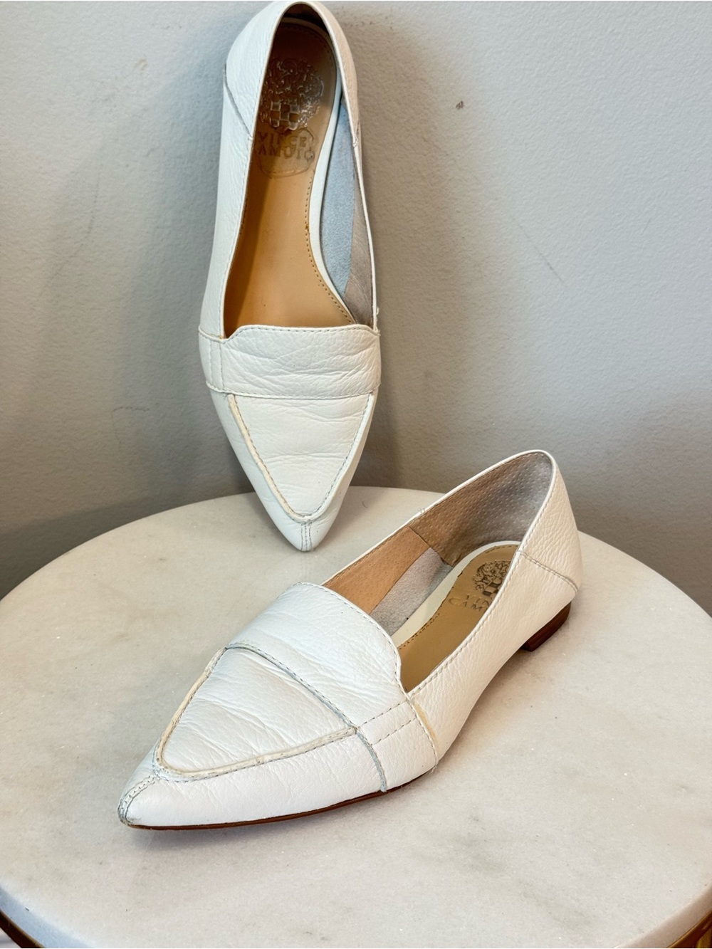 Vince Camuto White Pointed-Toe Leather Loafers